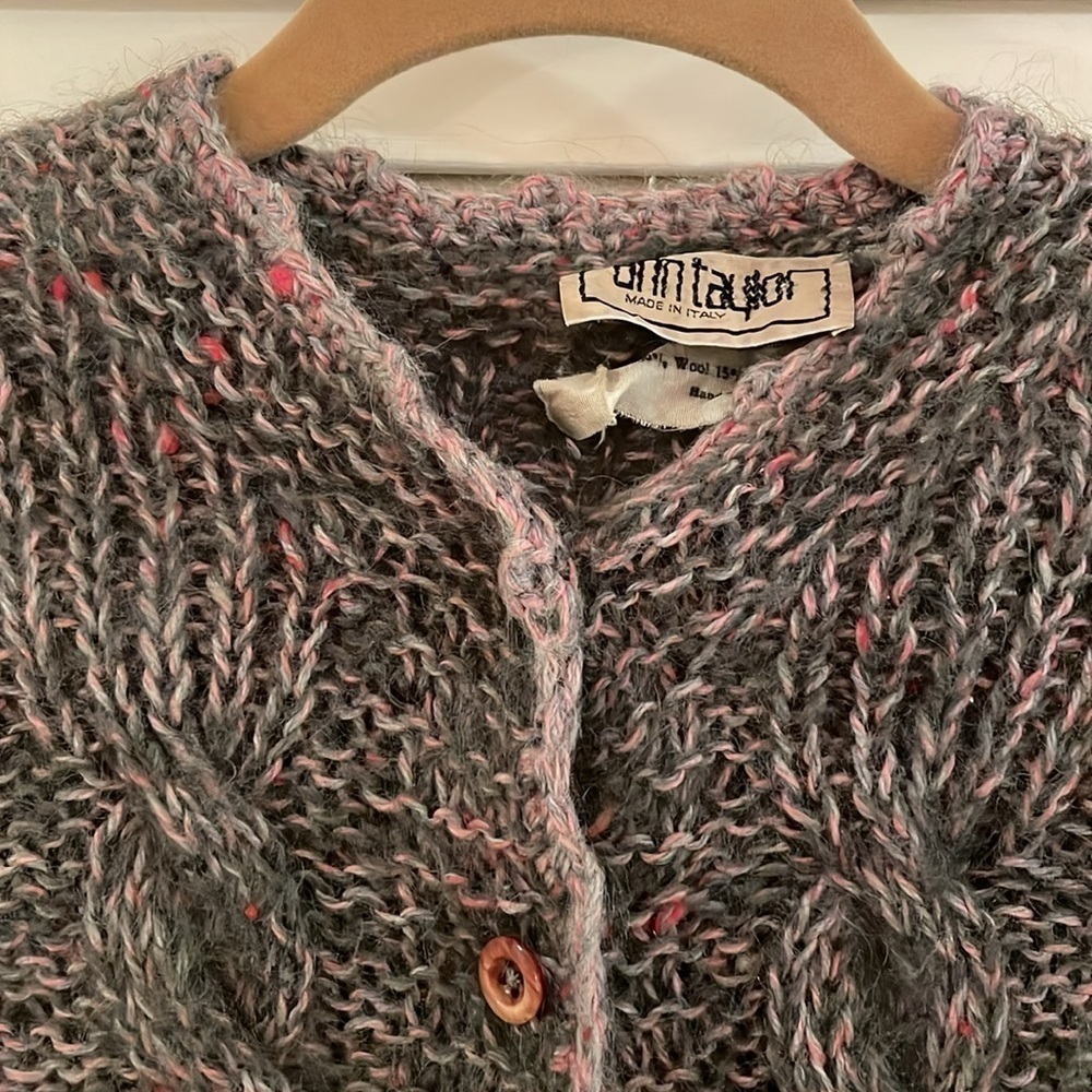 Ann Taylor Vtg Wool Blend Button Down Knit Drawstring Scalloped Edge Sweater - Picture 2 of 8
